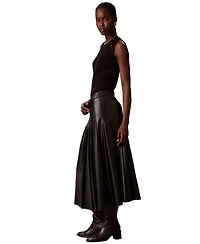 Calvin Klein Women's Pleated Midi High-Waisted Faux Leather Skirt