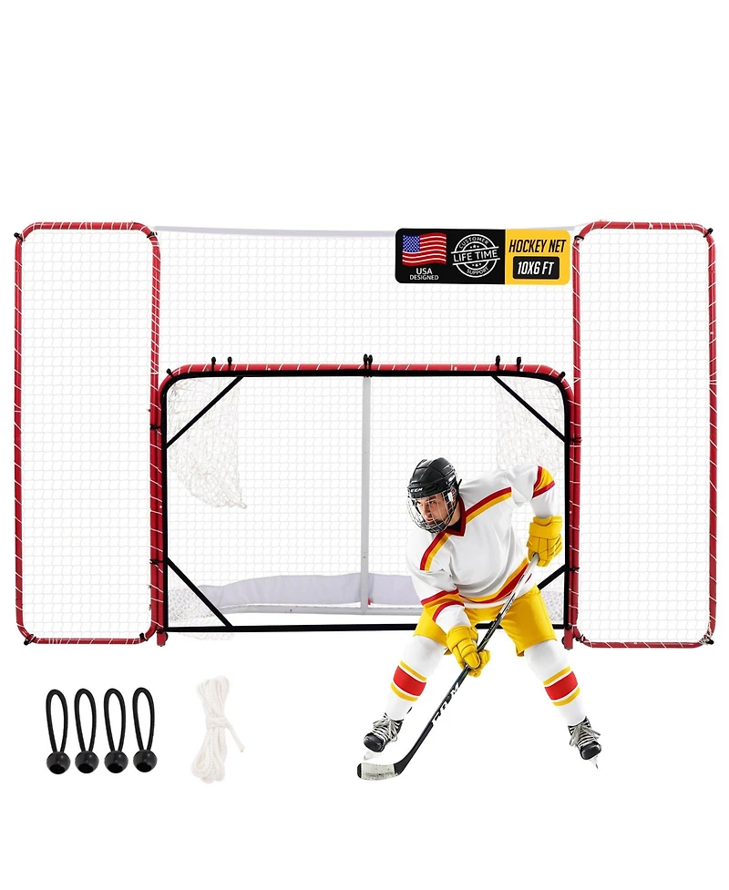 Zealfeel Hockey Net with Backstop 10x6FT, Pro Hockey Goal Training Set with Target Nets, Heavy-Duty Steel Frame and 5-Strand Tear-Resistant Netting