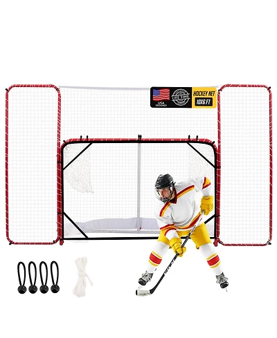Zealfeel Hockey Net with Backstop 10x6FT, Pro Hockey Goal Training Set with Target Nets, Heavy-Duty Steel Frame and 5-Strand Tear-Resistant Netting