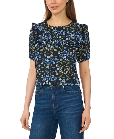 CeCe Women's Puff Sleeve Yoke Floral-Print Blouse