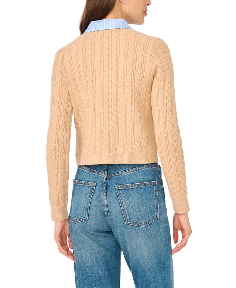 CeCe Women's Twofer Cable-Knit Collared Long-Sleeve Cardigan