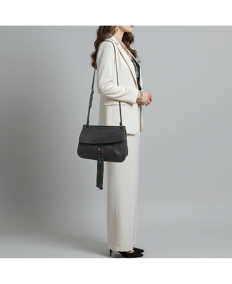 Pre-Owned Gucci Women's Bamboo Daily Tassel Pebbled Leather Shoulder Bag