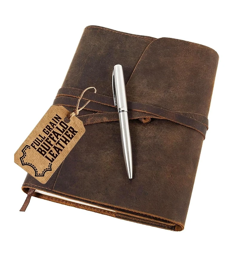 Danrong Refillable Genuine Leather Journal Lined Notebook Embossed Tree of Life with Pen Holder