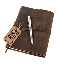 Danrong Refillable Genuine Leather Journal Lined Notebook Embossed Tree of Life with Pen Holder