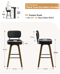 Bekrvio 29" Swivel Bar Stool, Pu Leather Back with Footrest and Solid Wood Frame, Height for Kitchen Island, Mid-Century Modern
