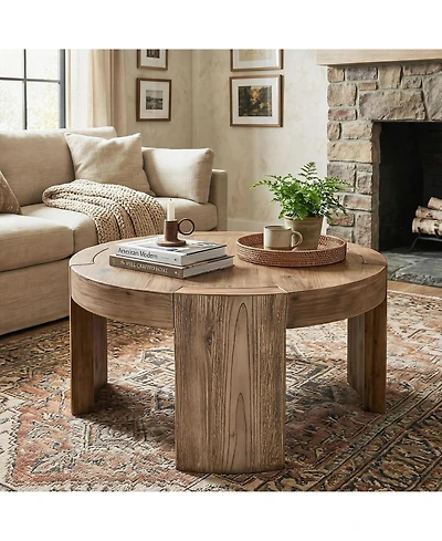 Tribesigns Solid Wood Round Coffee Table, 31.5-Inch Farmhouse Circle Center Cocktail Tea Table