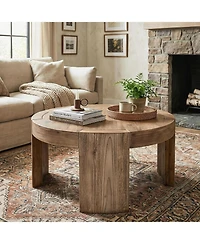 Tribesigns Solid Wood Round Coffee Table, 31.5-Inch Farmhouse Circle Center Cocktail Tea Table