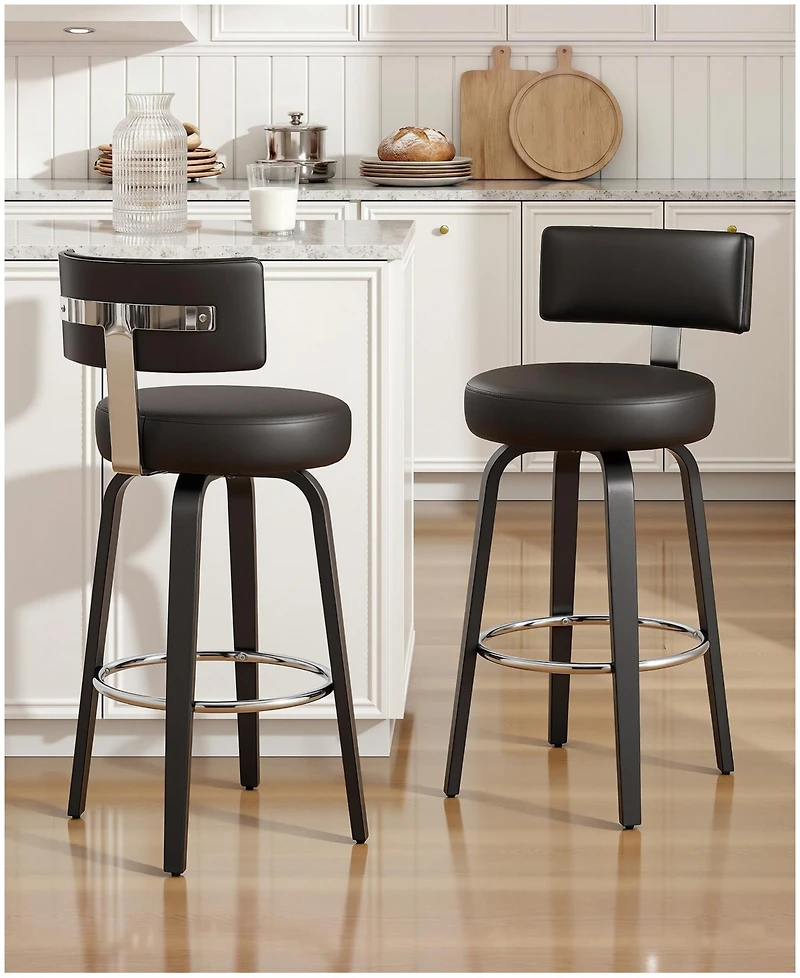 Bekrvio 29" Mid-Century Swivel Bar Height Stools, Faux Leather Kitchen Stools