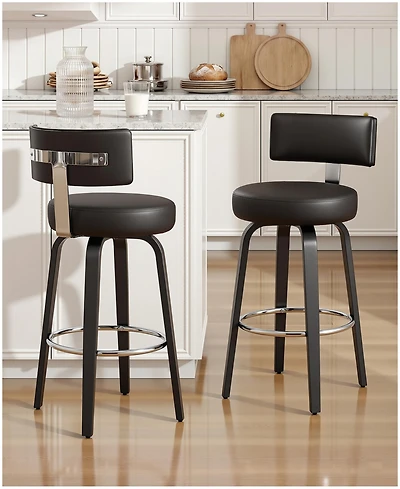 Bekrvio 29" Mid-Century Swivel Bar Height Stools, Faux Leather Kitchen Stools