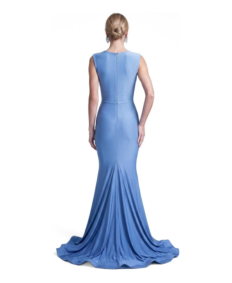 Jessica Angel Women's Ruched Plunge Pleated Sleeveless Mermaid Gown