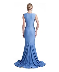 Jessica Angel Women's Ruched Plunge Pleated Sleeveless Mermaid Gown