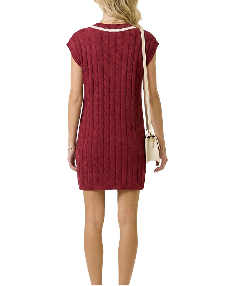 Modenaire Women's Cable-Knit V-Neck Mini Sweater Dress