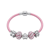 Bling Jewelry Tooth Fairy Pink Crystal Bead Charm Bracelet .925 Sterling Silver Leather