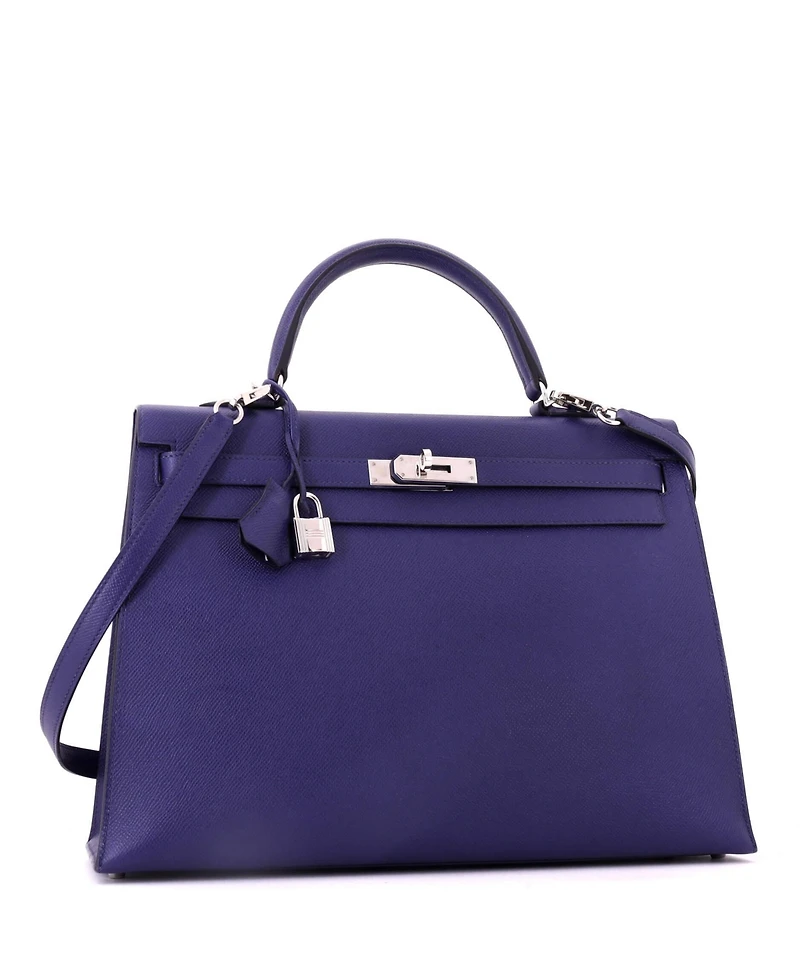 Pre-Owned Hermes Kelly 35 Handbag Blue Epsom with Palladium Hardware