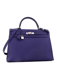 Pre-Owned Hermes Kelly 35 Handbag Blue Epsom with Palladium Hardware