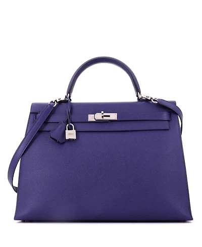 Pre-Owned Hermes Kelly 35 Handbag Blue Epsom with Palladium Hardware
