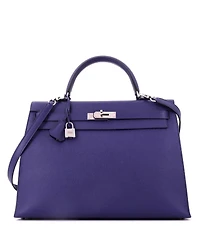 Pre-Owned Hermes Kelly 35 Handbag Blue Epsom with Palladium Hardware
