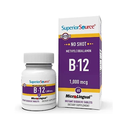 Superior Source No Shot Methylcobalamin B-12 1,000 mcg - Sublingual Tablets for Rapid Absorption