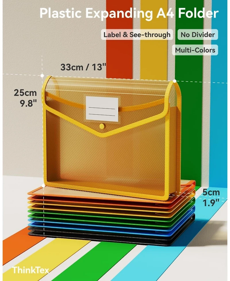 Danrong Transparent Plastic Expanding File Folders Snap Closure Large Capacity Sturdy Document Organizers