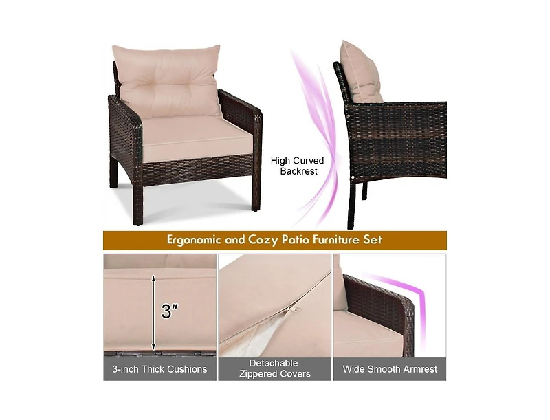 5 Pcs Patio Rattan Sofa Ottoman Furniture Set with Cushions