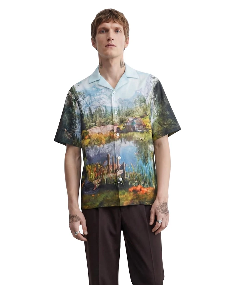 Twisted Tailor Men's Lorcan Landscape-Print Camp Collar Shirt