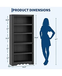 homfan 70.9" Tall Bookshelf - 5-Tier Wood Bookcase with Arched Roman Column Design for Home Office and Living Room