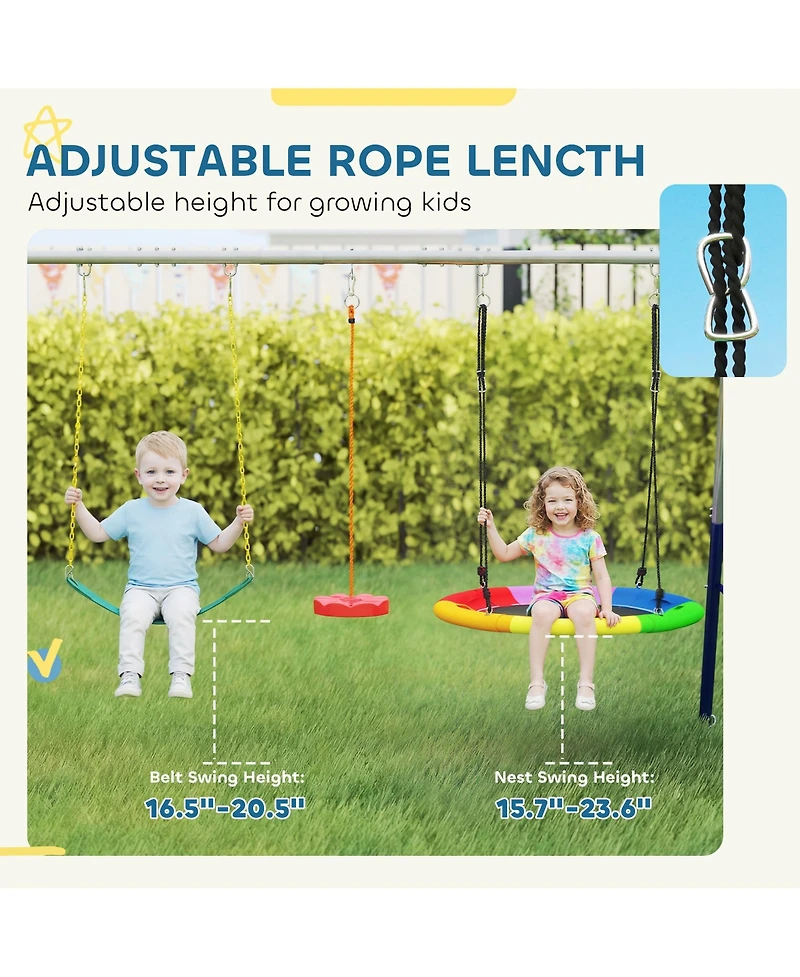 Glintex 5-in-1 Kids Swing Set with Slide, Nest Swing, Belt Swing, Glider, Standing Swing, Steel A-Frame, 771 lbs Capacity, Ages 3–8