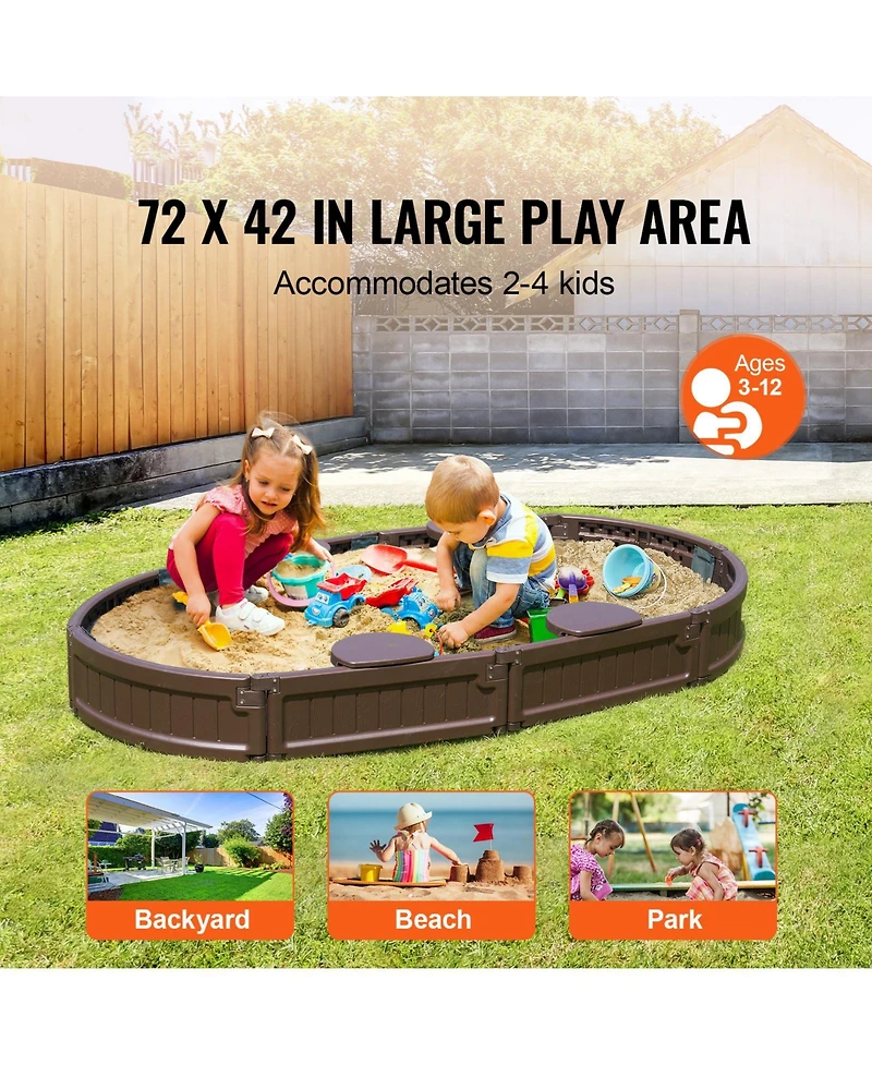 Glintex 72 x 41.5 in Oval Kids Sandbox with 4 Corner Seats, Cover & Liner, Ages 3-12