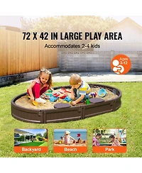 Glintex 72 x 41.5 in Oval Kids Sandbox with 4 Corner Seats, Cover & Liner, Ages 3-12