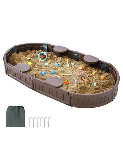 Glintex 72 x 41.5 in Oval Kids Sandbox with 4 Corner Seats, Cover & Liner, Ages 3-12