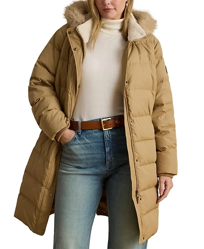 Lauren Ralph Plus Down Hooded Channel-Quilted Puffer Coat, Created for Macy's