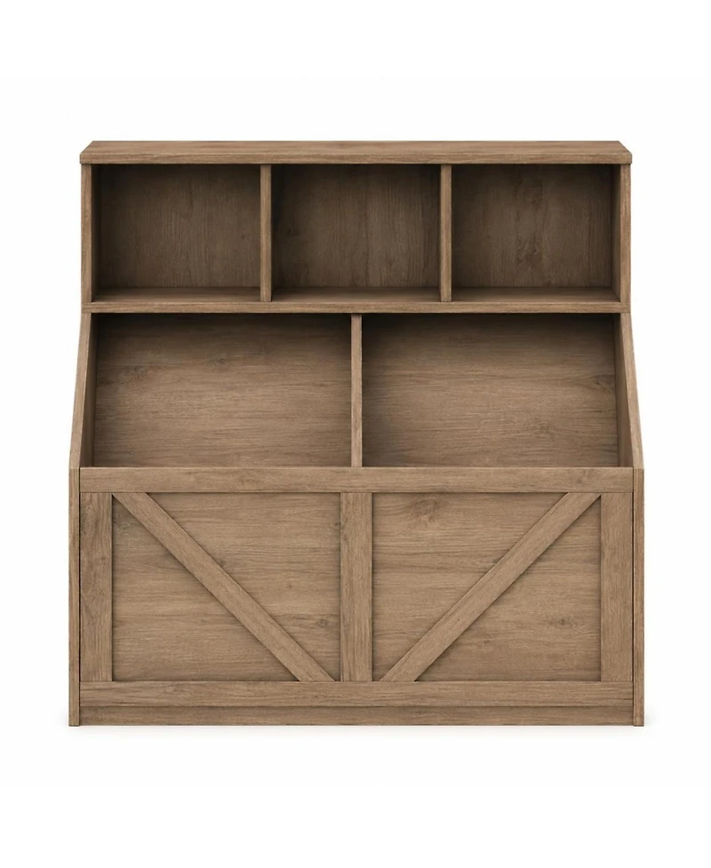 Gaomon Kids Toy Storage Organizer and Bookshelf, Farmhouse Wood Cabinet with Open Cubbies Bins, Anti-Tip Safety Design