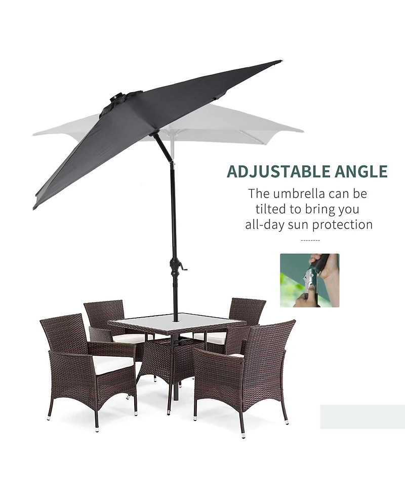 Outsunny 9' x 7' Solar Umbrella, Patio Umbrella with Led Lights