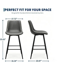 homfan Bar Stools Set of 2 with Backs, Counter Height Faux Leather Barstools, Metal Legs, Sawtooth Stitching, 350 lb