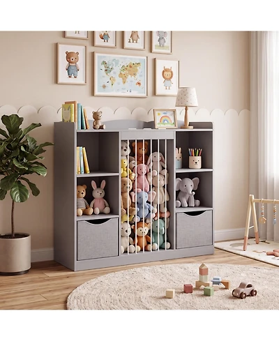 Book Shelf for Kids Rooms, Toy Box and Cubby Storage Organizer with Rounded Corners Design Anti-Collision Safety,and Anti-Tip Device