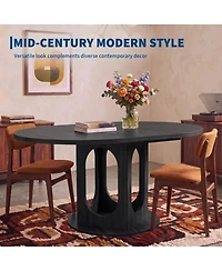 Extendable Dining Table for 4-8, Space Saving Wooden Round to Oval Kitchen with Modern Pedestal Base Apartment Room