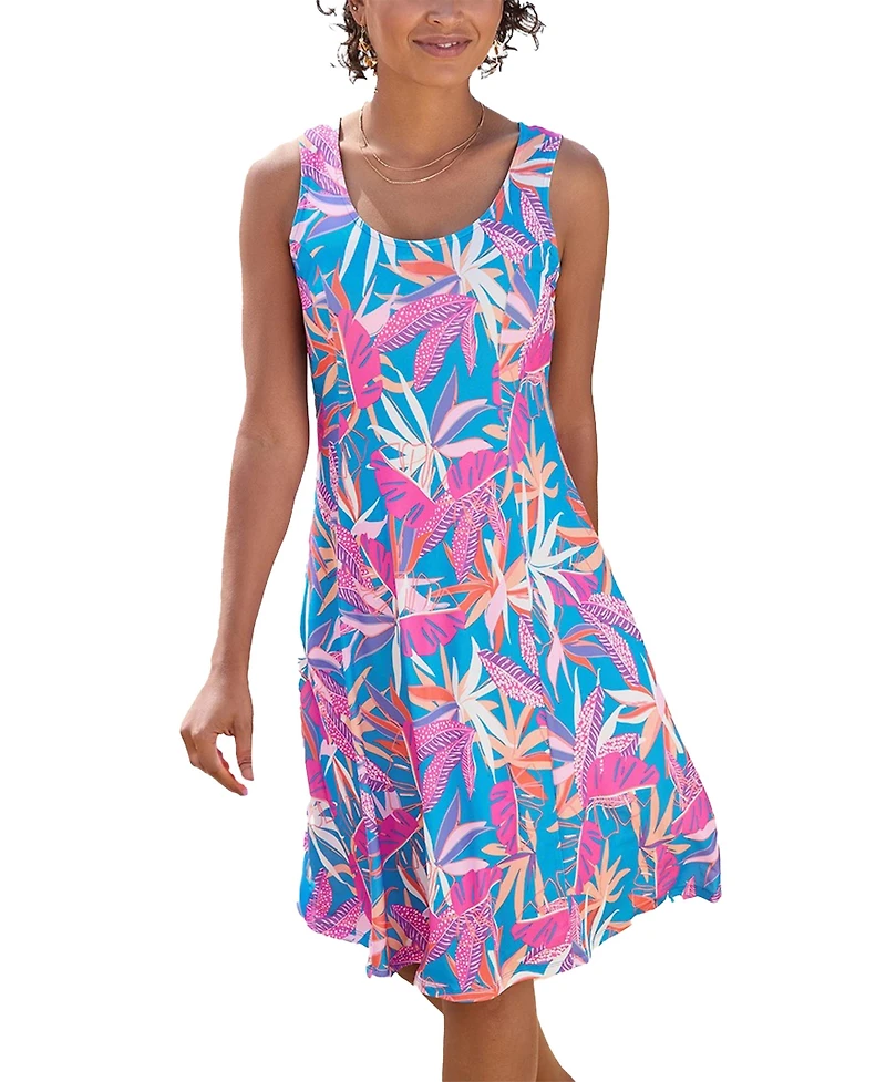 Lascana Women's Printed Strappy Back A-Line Scoop-Neck Short Dress