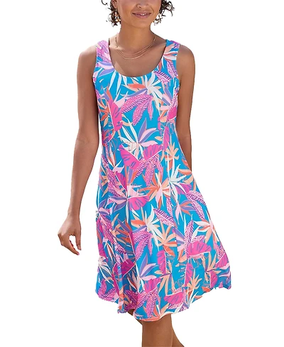 Lascana Women's Printed Strappy Back A-Line Scoop-Neck Short Dress
