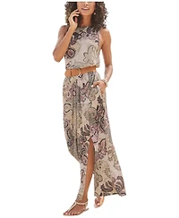 Lascana Women's Viscose Printed Side Slit with Pockets Column Maxi Dress