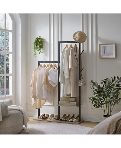 Kings Brand Furniture Freestanding Coat Rack with Storage Shelves and Hooks, Hall Tree Entryway Organizer