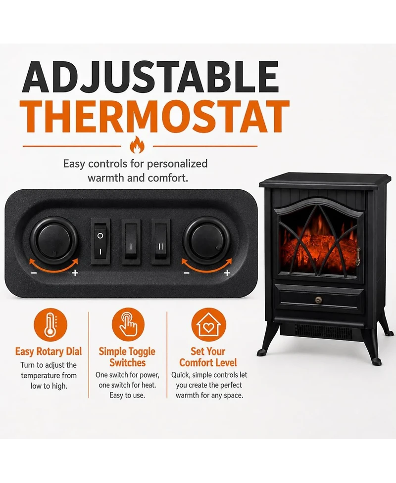 Freestanding Electric Fireplace Stove Heater, Portable Indoor Space Heater With Realistic Led Flame Effect And Quiet Operation For Living Room, Office