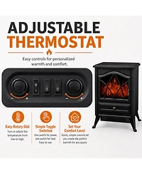 Freestanding Electric Fireplace Stove Heater, Portable Indoor Space Heater With Realistic Led Flame Effect And Quiet Operation For Living Room, Office