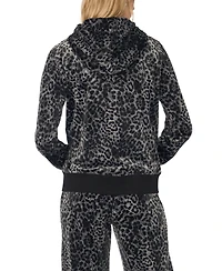 Vince Camuto Women's Velour Animal-Print Zip-Front Hoodie Jacket