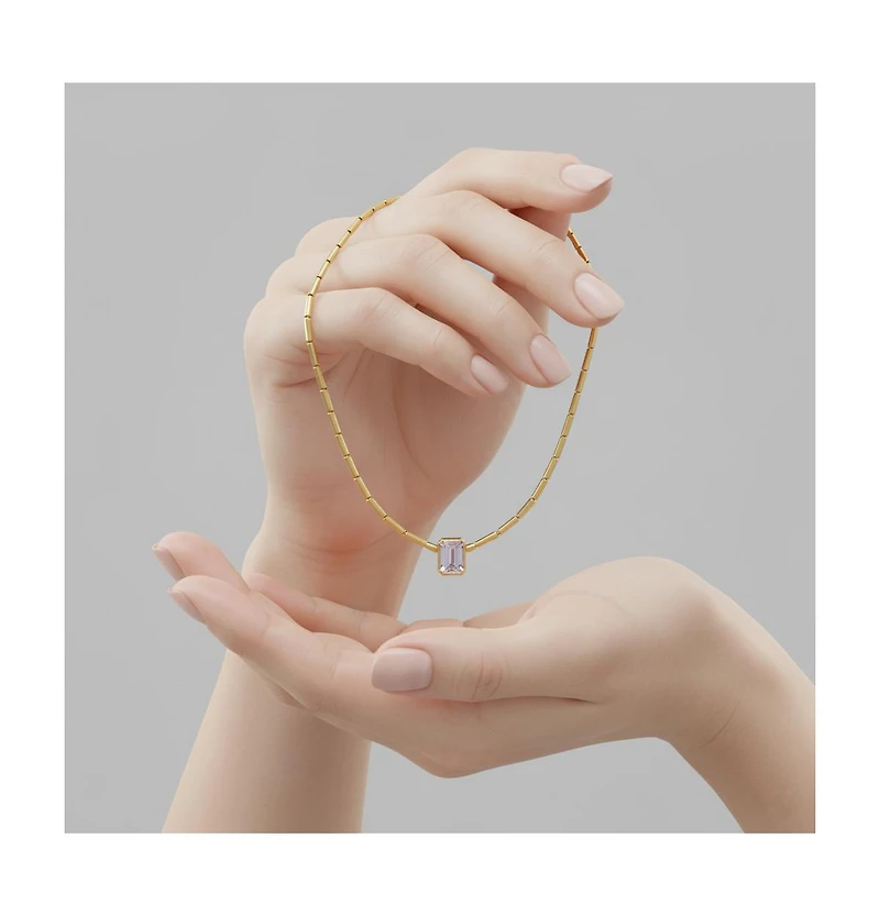 14K Gold Plated Cubic Zirconia East-West Solitaire Necklace