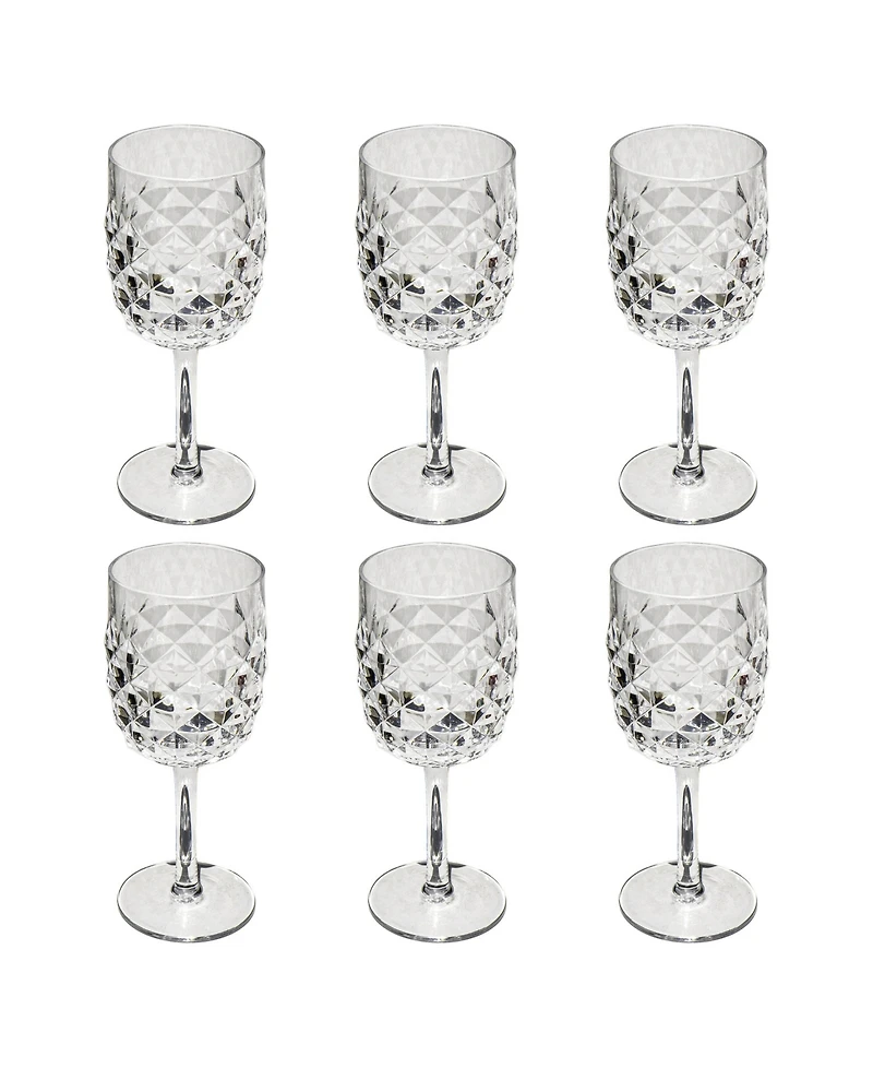 Abode Homewares Diamond Cut Acrylic Goblet Wine Glasses, Set of 6