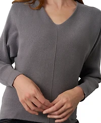 Cable & Gauge Women's Dolman Rib-Knit V-Neck Sweater