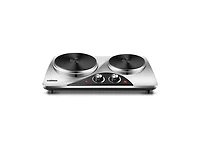 Cusimax 1800W Electric Double Hot Plate Countertop Easy Clean Cast Iron Burner Temperature Controls Power Indicator Lights