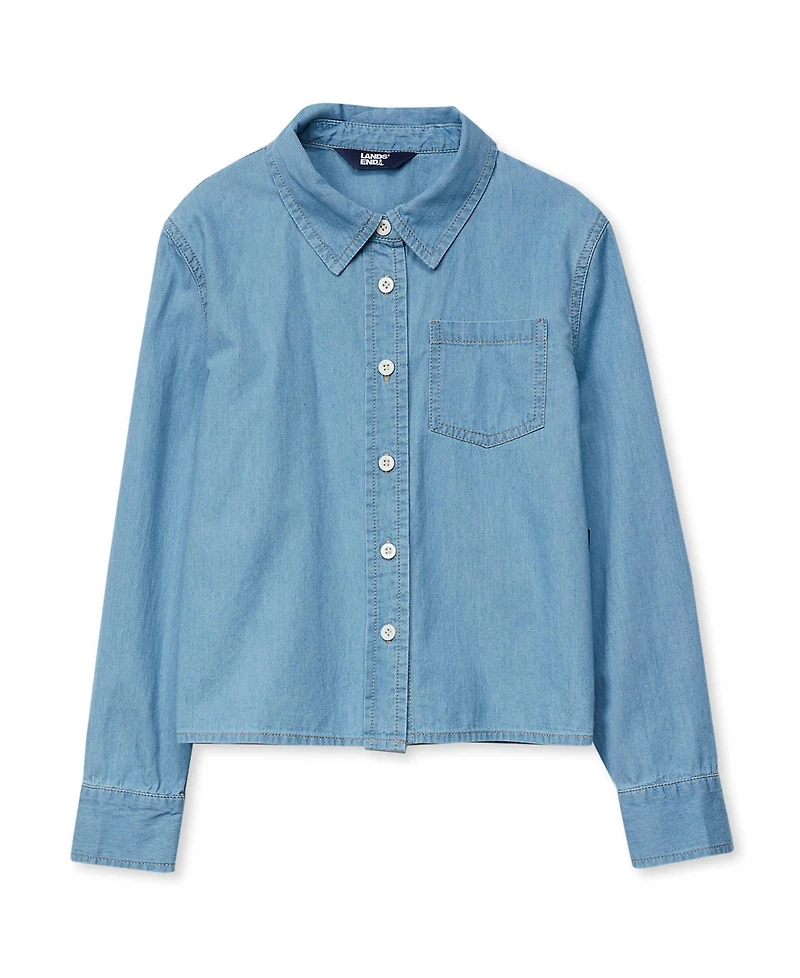 Lands' End Girls' 4-16 Long-Sleeve Denim Boxy-Fit Shirt