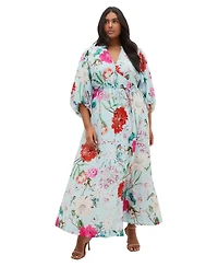 City Chic Plus Flora Floral-Print V-Neck Balloon-Sleeve Maxi Dress