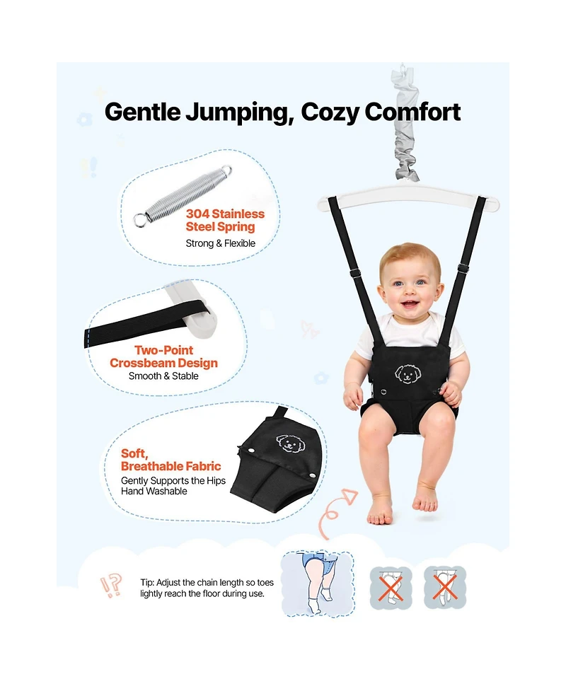 Glintex Toddler Swing and Jumper, 2-in-1 Baby Set Bouncer with Foldable A-Frame Metal Stand, Canvas Seat 50 lb Capacity